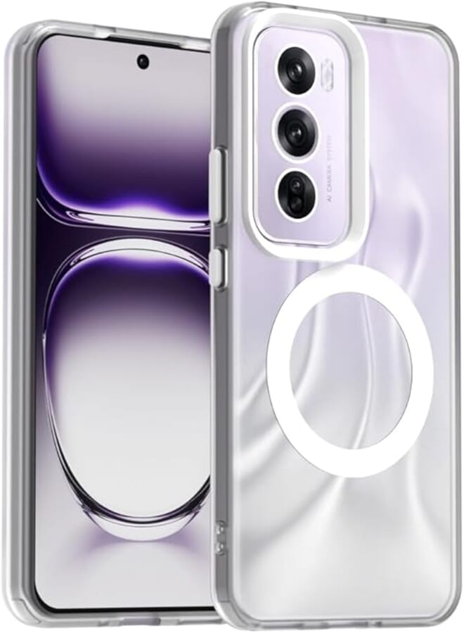 fascination magnetic phone case cover compatible with oppo reno 12 5G Candy PC Hybrid TPU Shockproof Phone Case for oppo reno 12 5G (White)